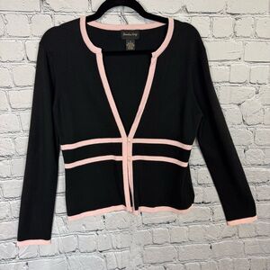 Sandra King Black Pink Trim Contrast Coquette Preppy Y2K Cardigan Size Medium